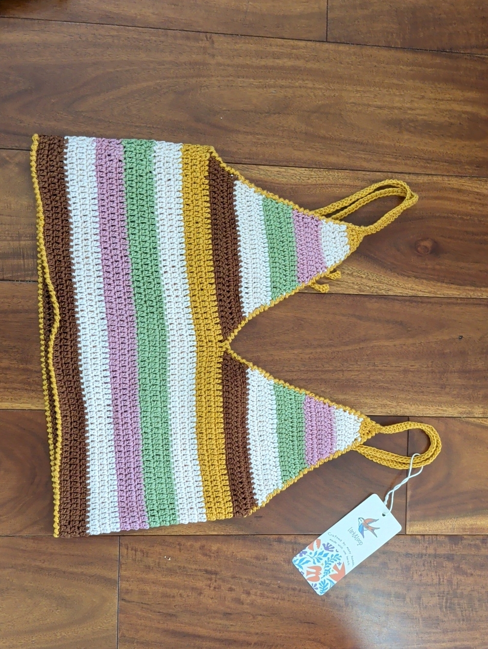 Striped Crochet Crop Top in Mustard, White, Green & Pink - Unbranded